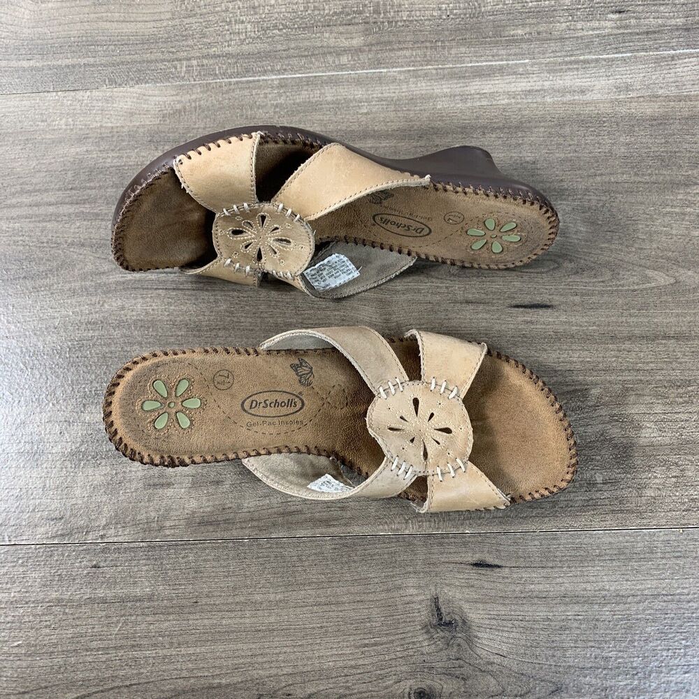 Dr. Scholls Marti Women's Wedge Sandals Sz 7.5 Leather Slide Heels Open Toes